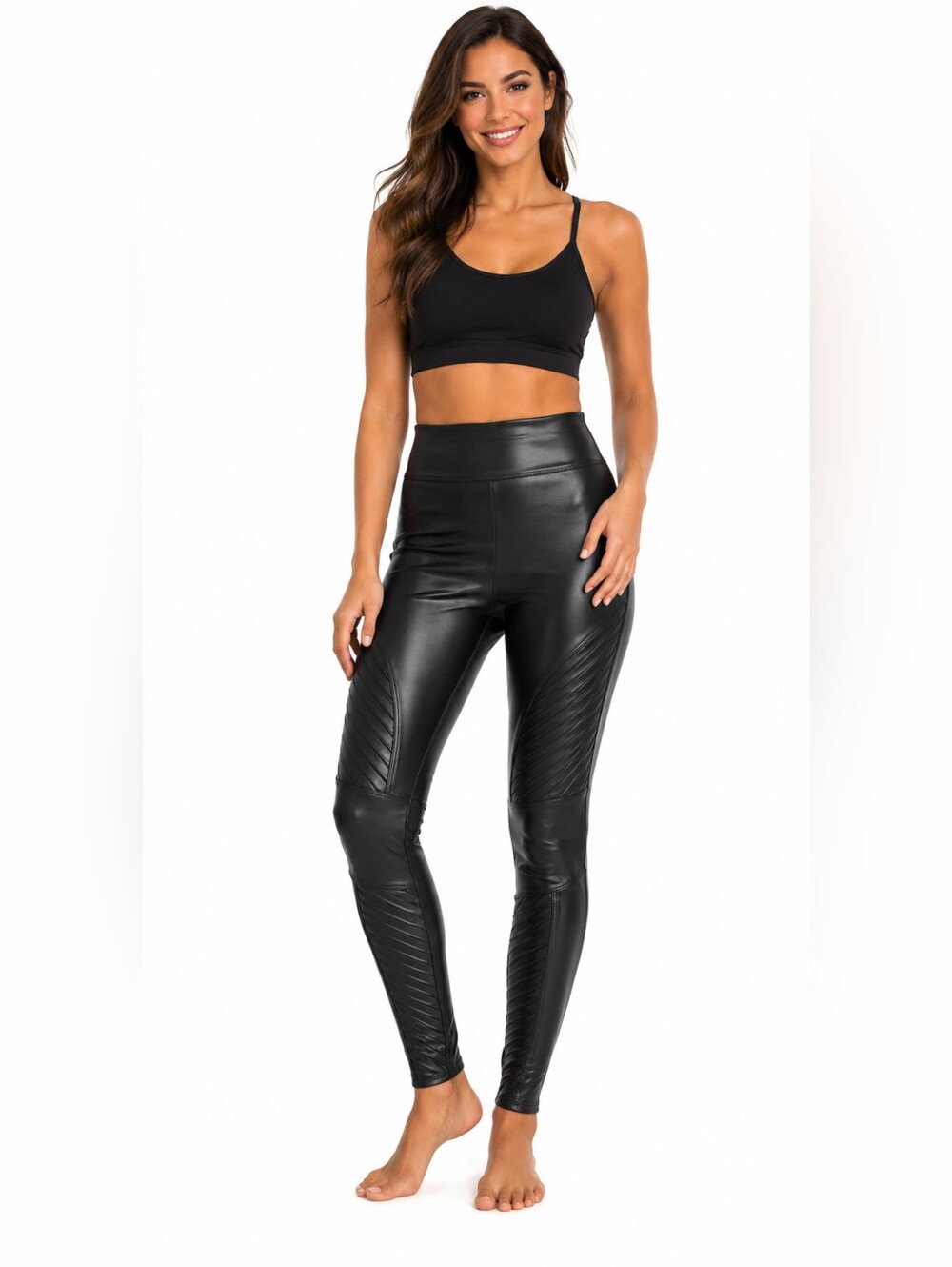 SPANX Faux Leather Moto Leggings Size Medium Black